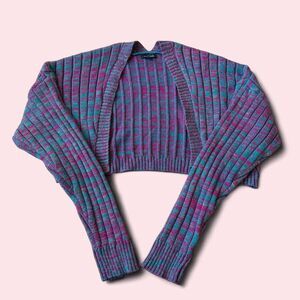 Wild Fable Pink Teal Space Dye Knit Cropped Shrug Bolero